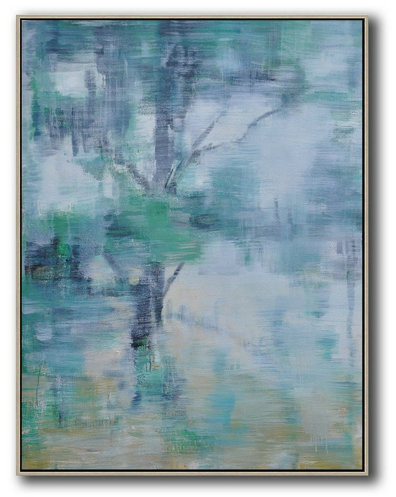 Oversized Canvas Art On Canvas,Abstract Landscape Painting,Hand Made Original Art Green,White,Black,Yellow
